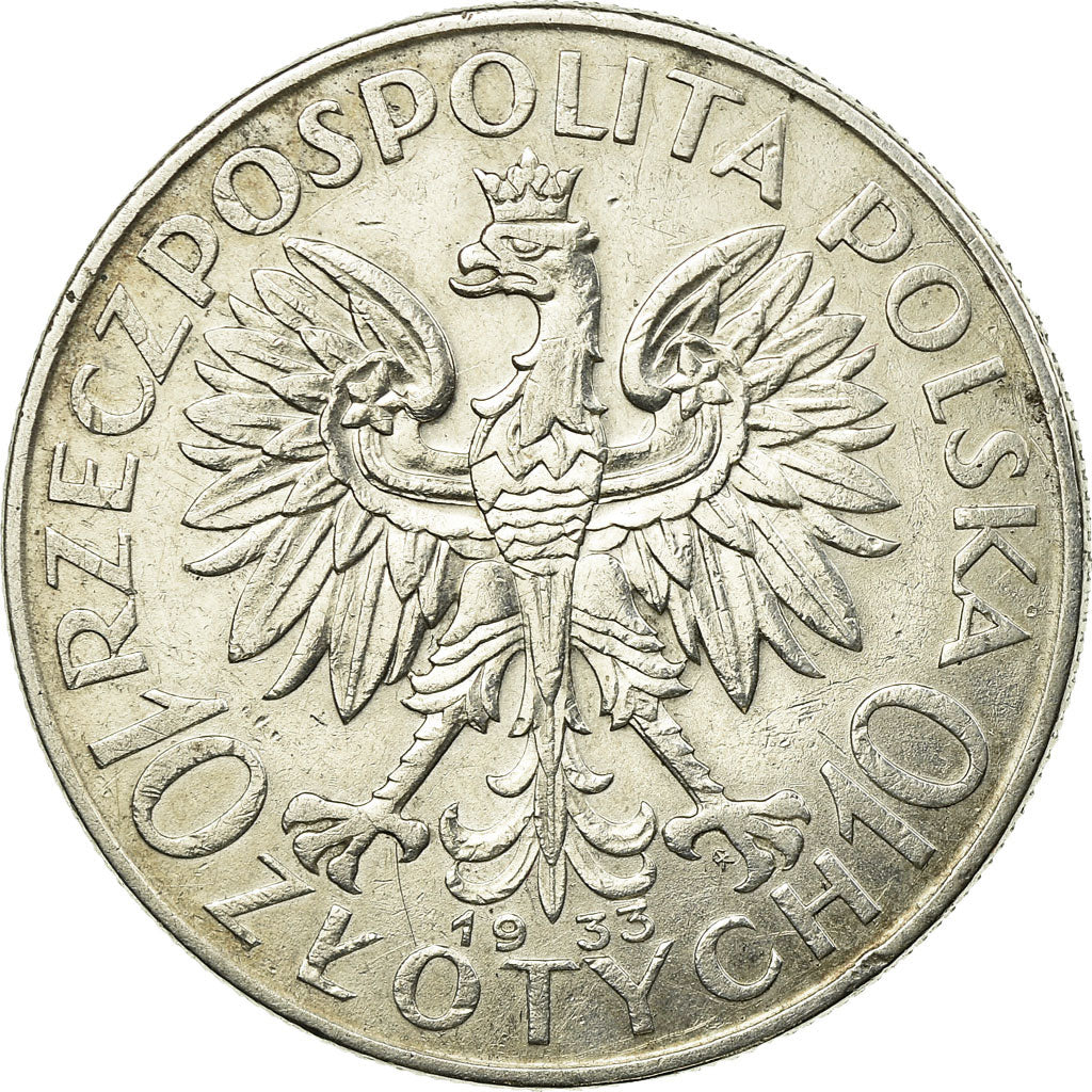 Coin, Poland, 10 Zlotych, 1933, Warsaw, AU(55-58), Silver, KM:22