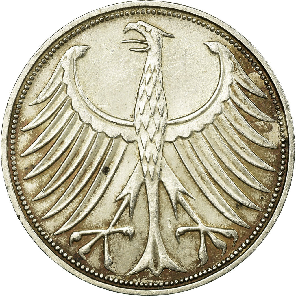Coin, GERMANY - FEDERAL REPUBLIC, 5 Mark, 1966, Stuttgart, EF(40-45), Silver