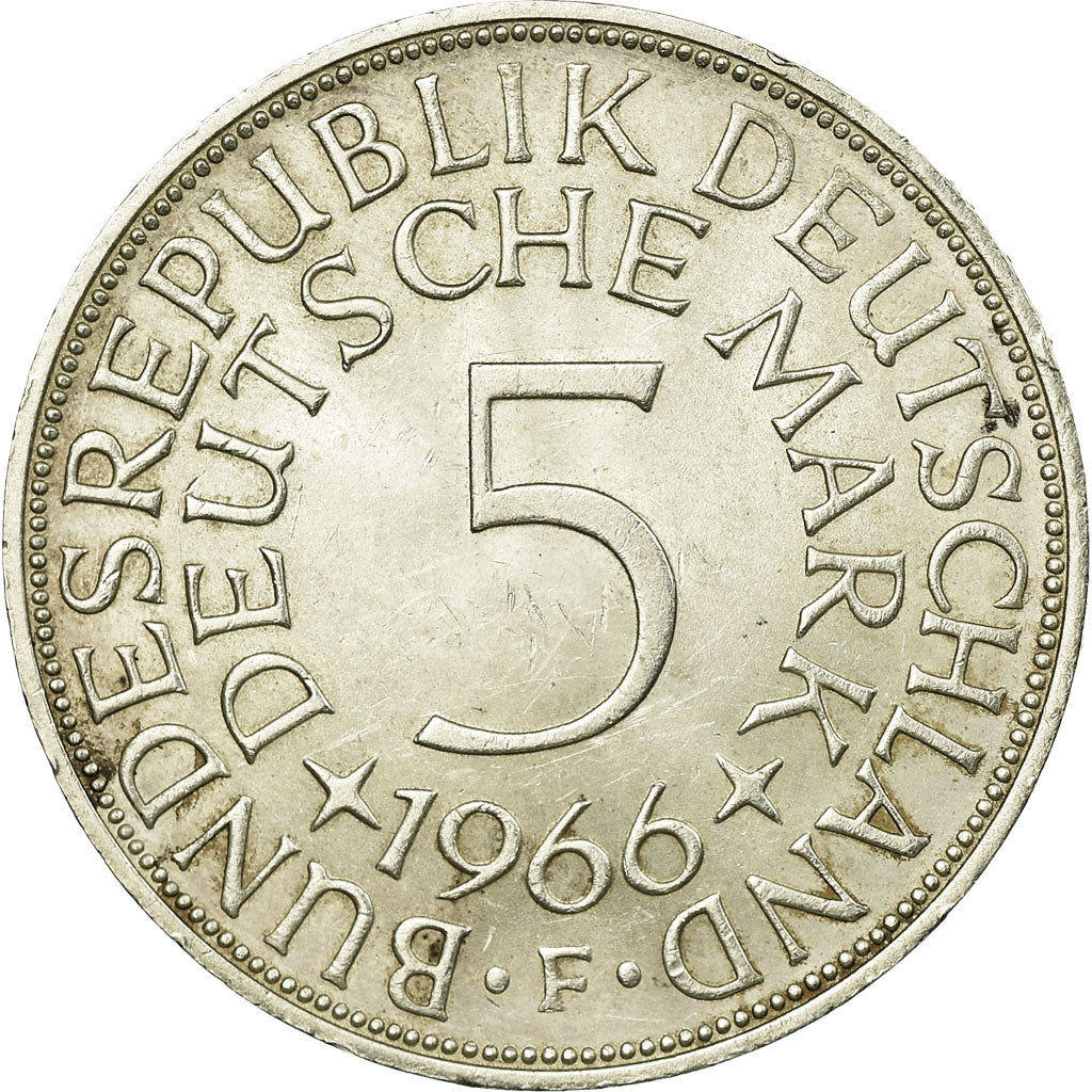 Coin, GERMANY - FEDERAL REPUBLIC, 5 Mark, 1966, Stuttgart, EF(40-45), Silver