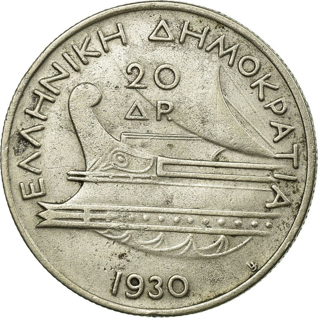 Coin, Greece, 20 Drachmai, 1930, EF(40-45), Silver, KM:73
