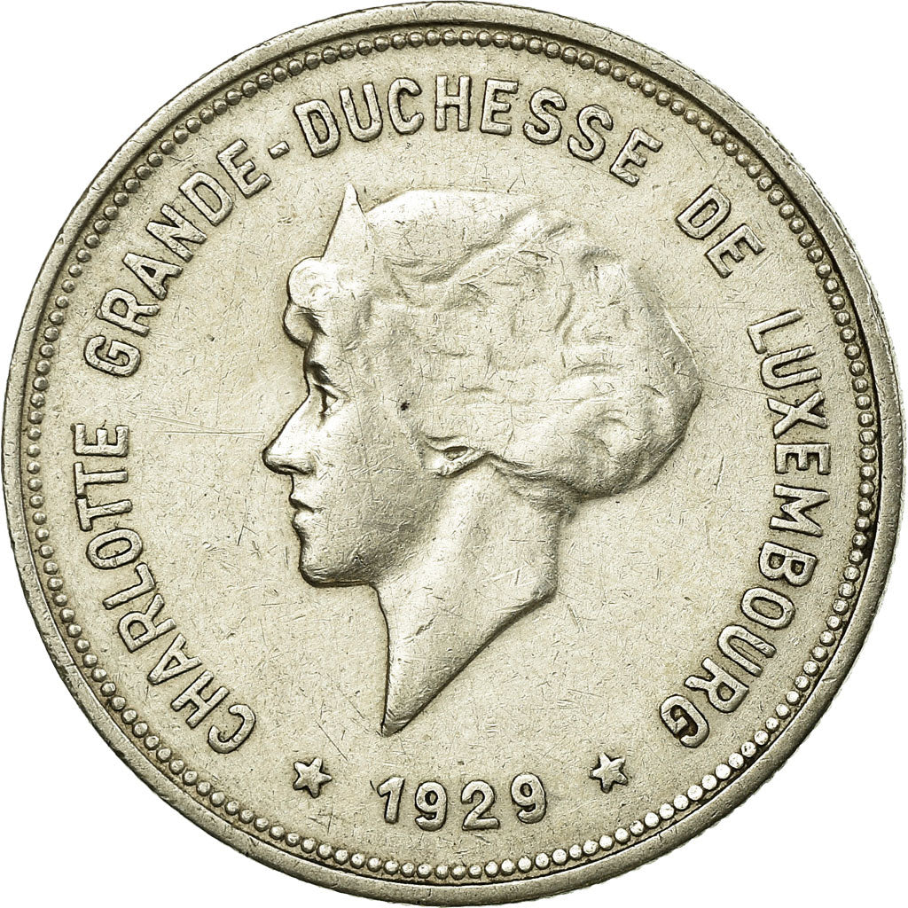 Coin, Luxembourg, Charlotte, 5 Francs, 1929, EF(40-45), Silver, KM:38
