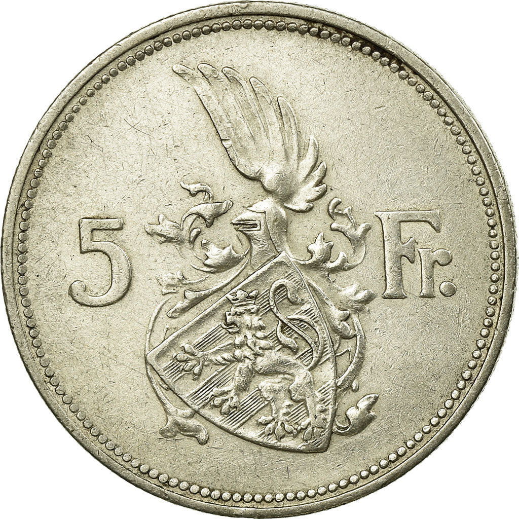 Coin, Luxembourg, Charlotte, 5 Francs, 1929, EF(40-45), Silver, KM:38