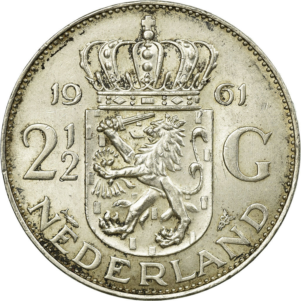 Munten, Nederland, Juliana, 2-1/2 Gulden, 1961, ZF, Zilver, KM:185