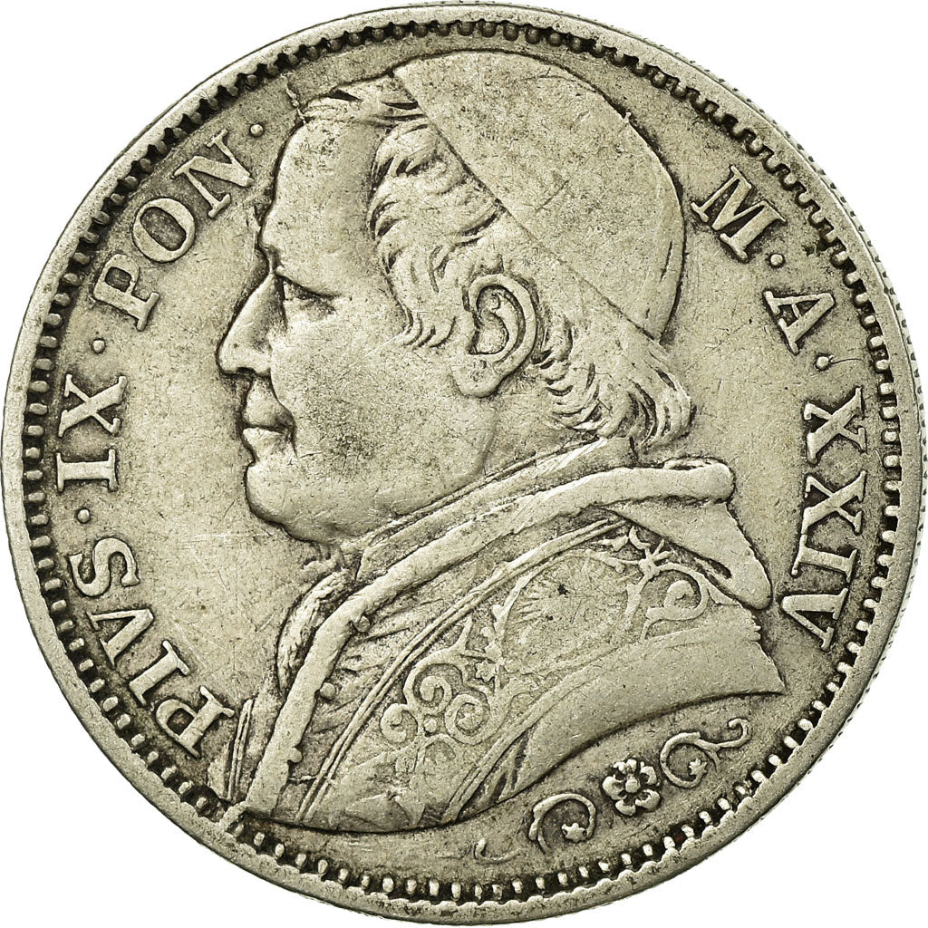 Münze, Italien Staaten, PAPAL STATES, Pius IX, 2 Lire, 1870, Roma, S+, Silber