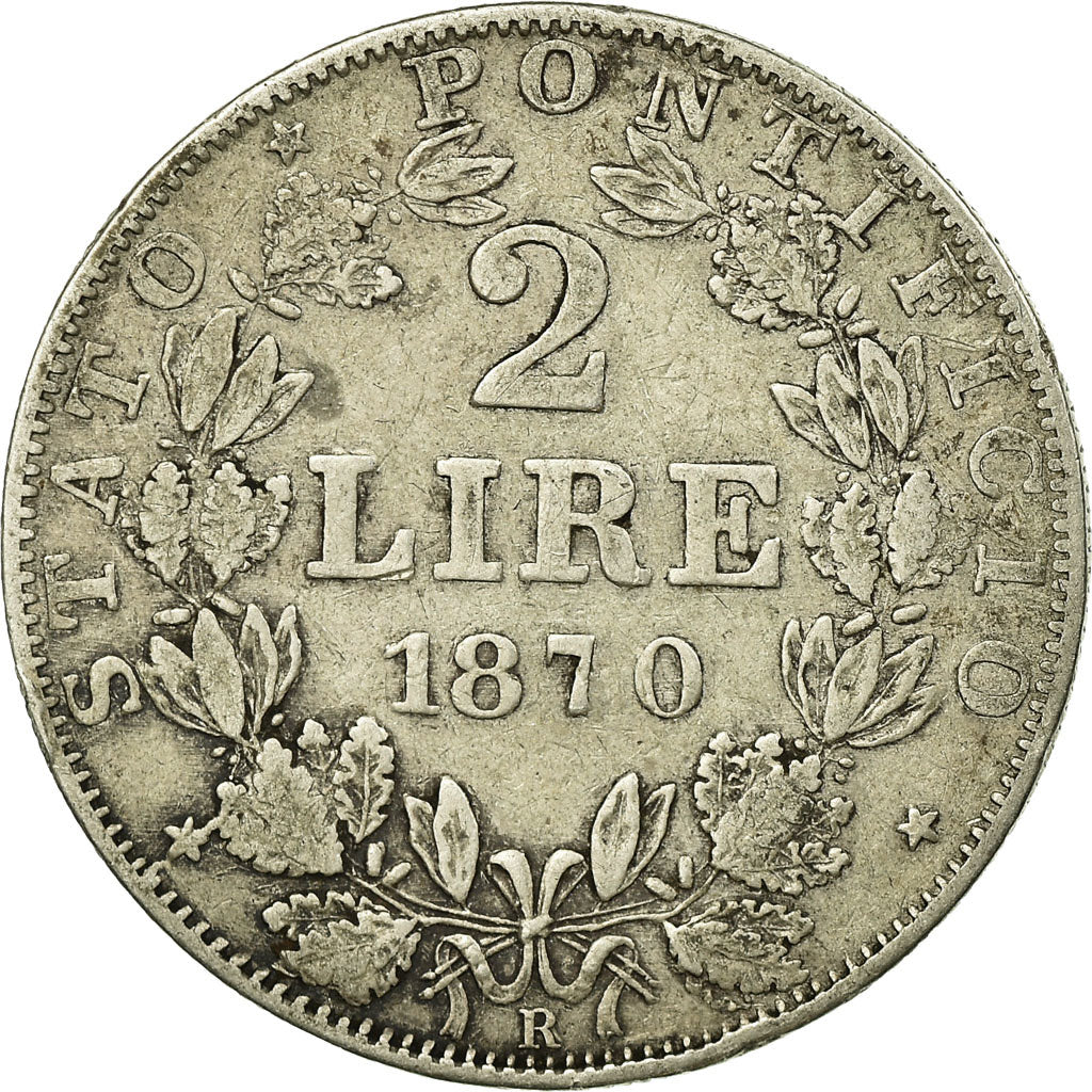 Münze, Italien Staaten, PAPAL STATES, Pius IX, 2 Lire, 1870, Roma, S+, Silber