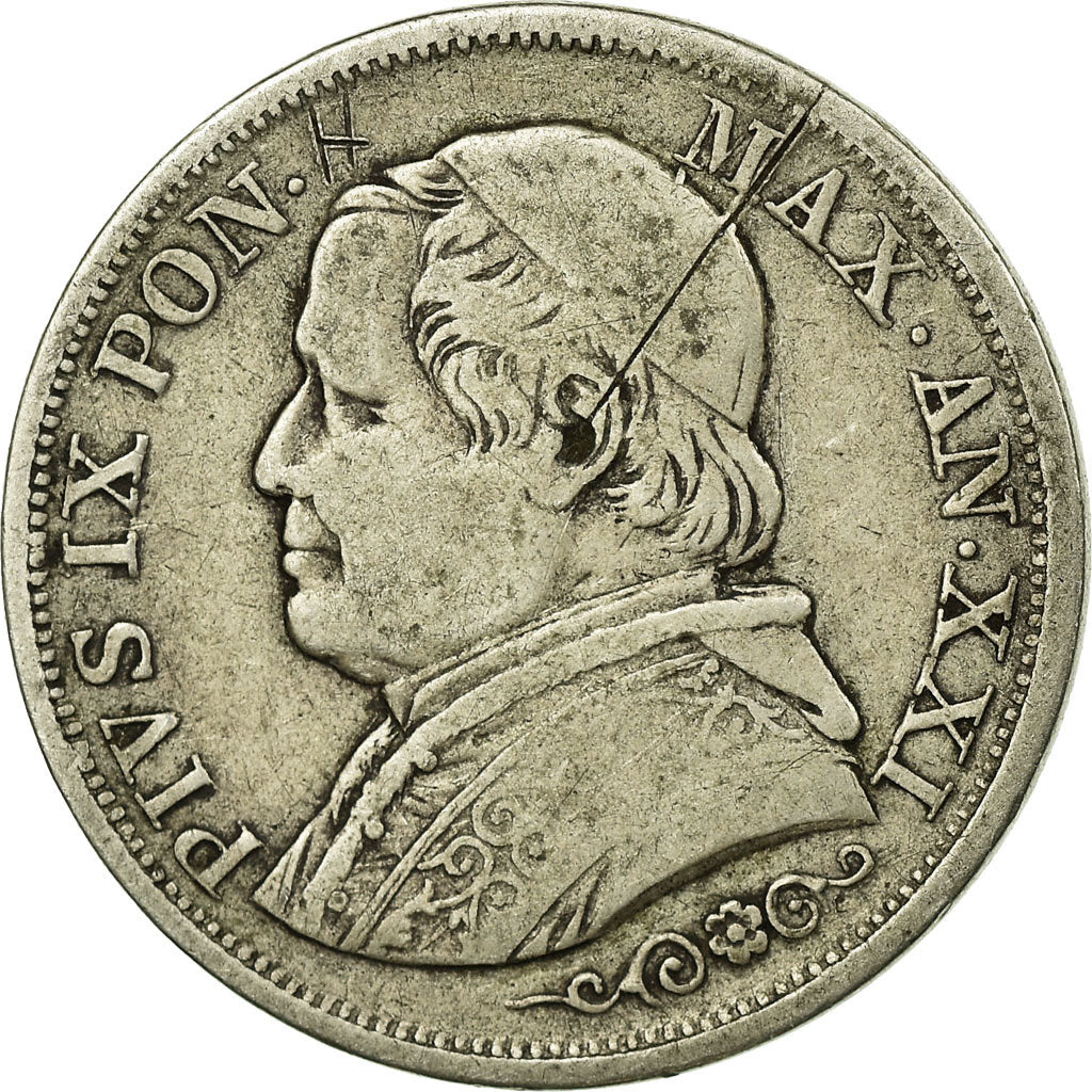 Moeda, ESTADOS ITALIANOS, PAPAL STATES, Pius IX, Lira, 1866, Roma, VF(20-25)