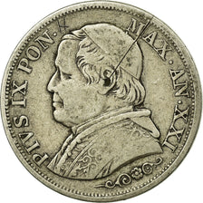 Moeda, ESTADOS ITALIANOS, PAPAL STATES, Pius IX, Lira, 1866, Roma, VF(20-25)