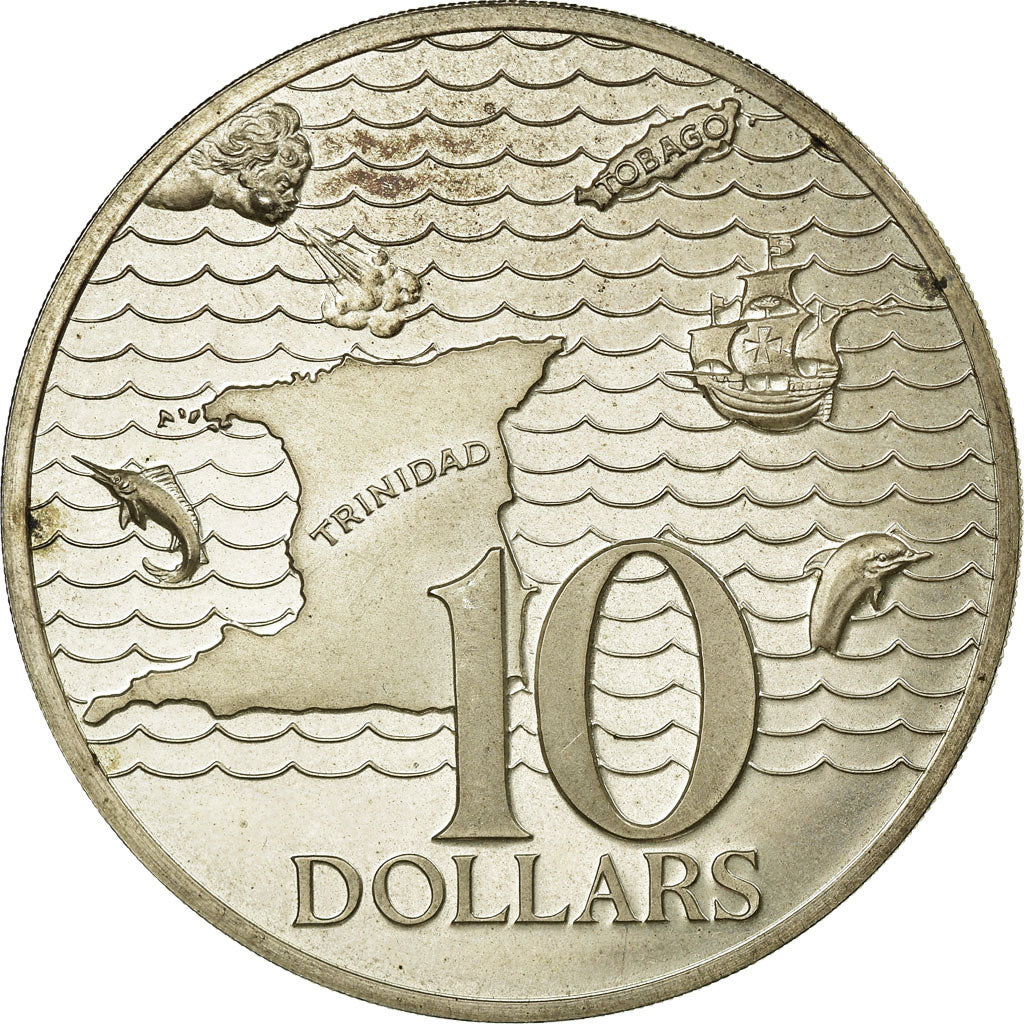 Coin, TRINIDAD & TOBAGO, 10 Dollars, 1974, Franklin Mint, VF(20-25), Silver