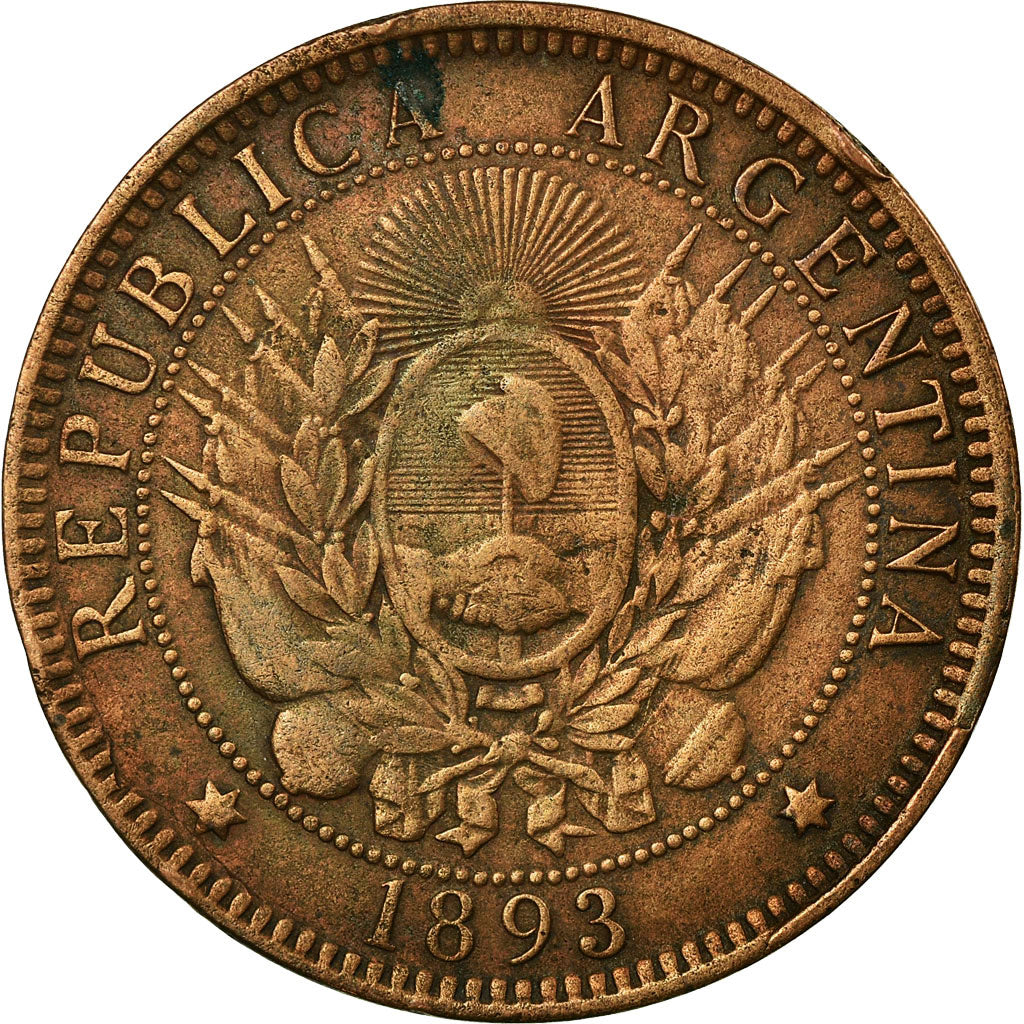 Coin, Argentina, 2 Centavos, 1893, EF(40-45), Bronze, KM:33