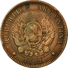 Coin, Argentina, 2 Centavos, 1893, EF(40-45), Bronze, KM:33