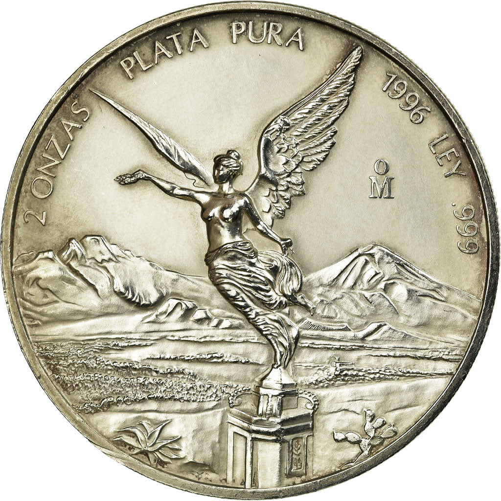 Munten, Mexico, 2 Onzas, 2 Troy Ounces of Silver, 1996, Mexico City, PR, Zilver