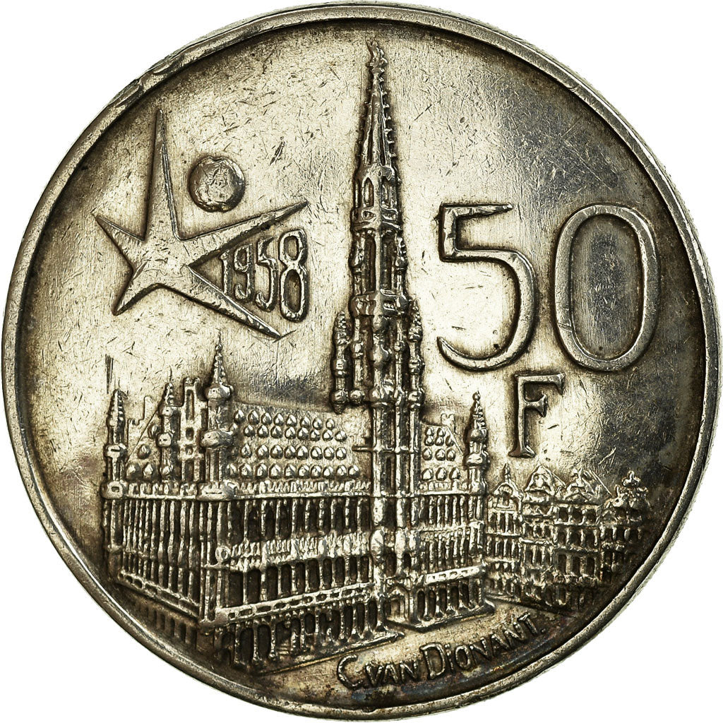 Coin, Belgium, 50 Francs, 50 Frank, 1958, Brussels, AU(55-58), Silver, KM:150.1