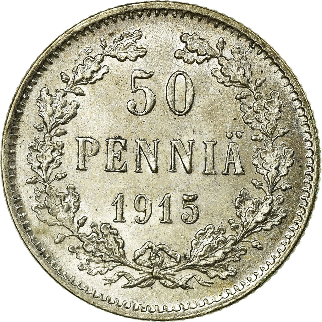 Coin, Finland, Nicholas II, 50 Penniä, 1915, AU(55-58), Silver, KM:2.2