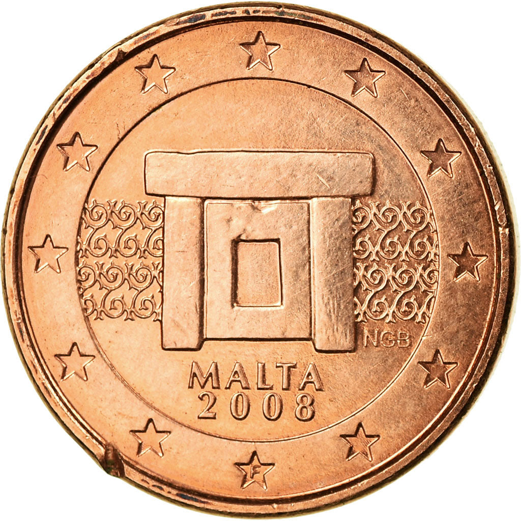 Malta, Euro Cent, 2008, BB, Acciaio placcato rame, KM:125