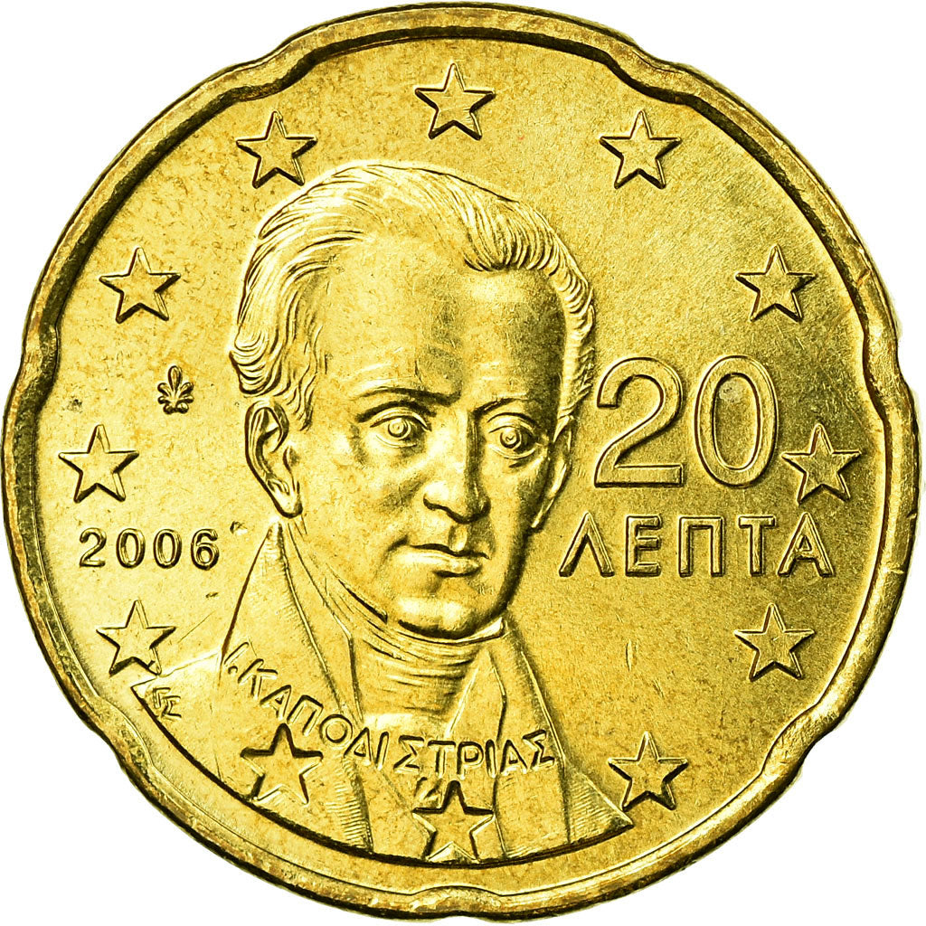 Grecja, 20 Euro Cent, 2006, Athens, EF(40-45), Mosiądz, KM:185
