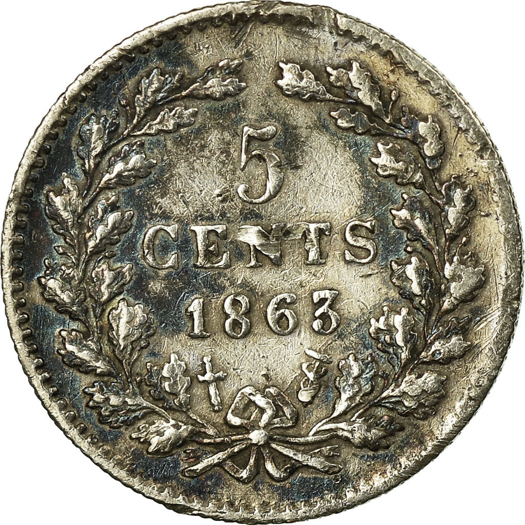 Coin, Netherlands, William III, 5 Cents, 1863, EF(40-45), Silver, KM:91