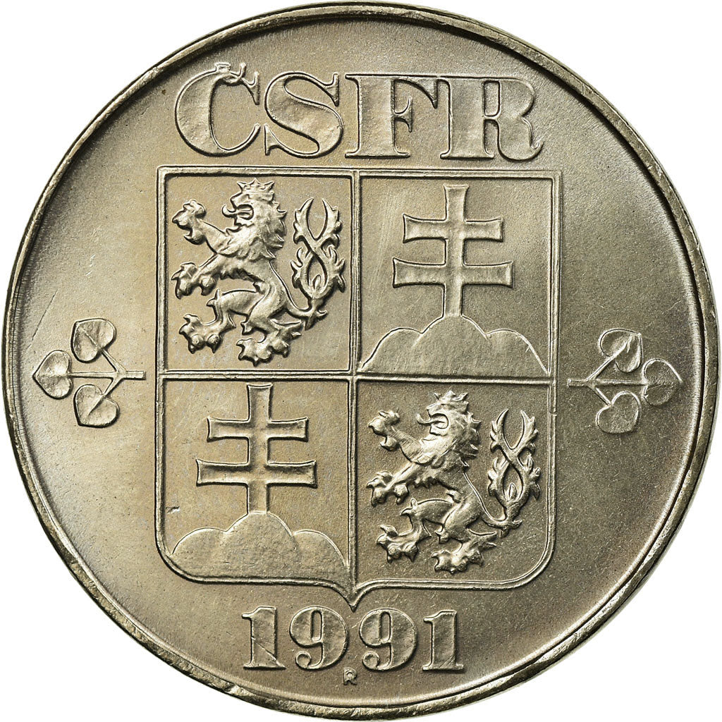 Coin, Czechoslovakia, 5 Korun, 1991, AU(55-58), Copper-nickel, KM:152