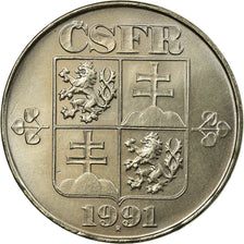 Coin, Czechoslovakia, 5 Korun, 1991, AU(55-58), Copper-nickel, KM:152