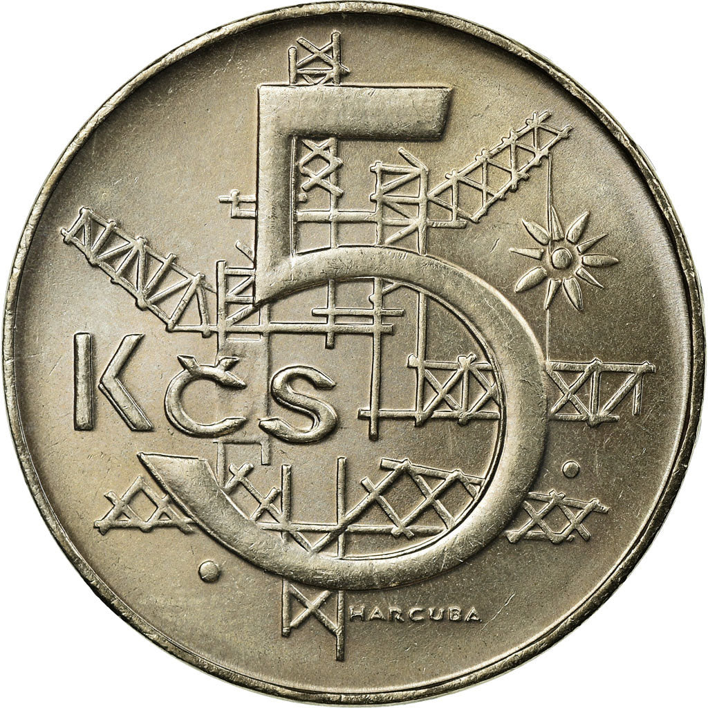 Coin, Czechoslovakia, 5 Korun, 1991, AU(55-58), Copper-nickel, KM:152