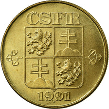 Coin, Czechoslovakia, Koruna, 1991, EF(40-45), Copper-Aluminum, KM:151