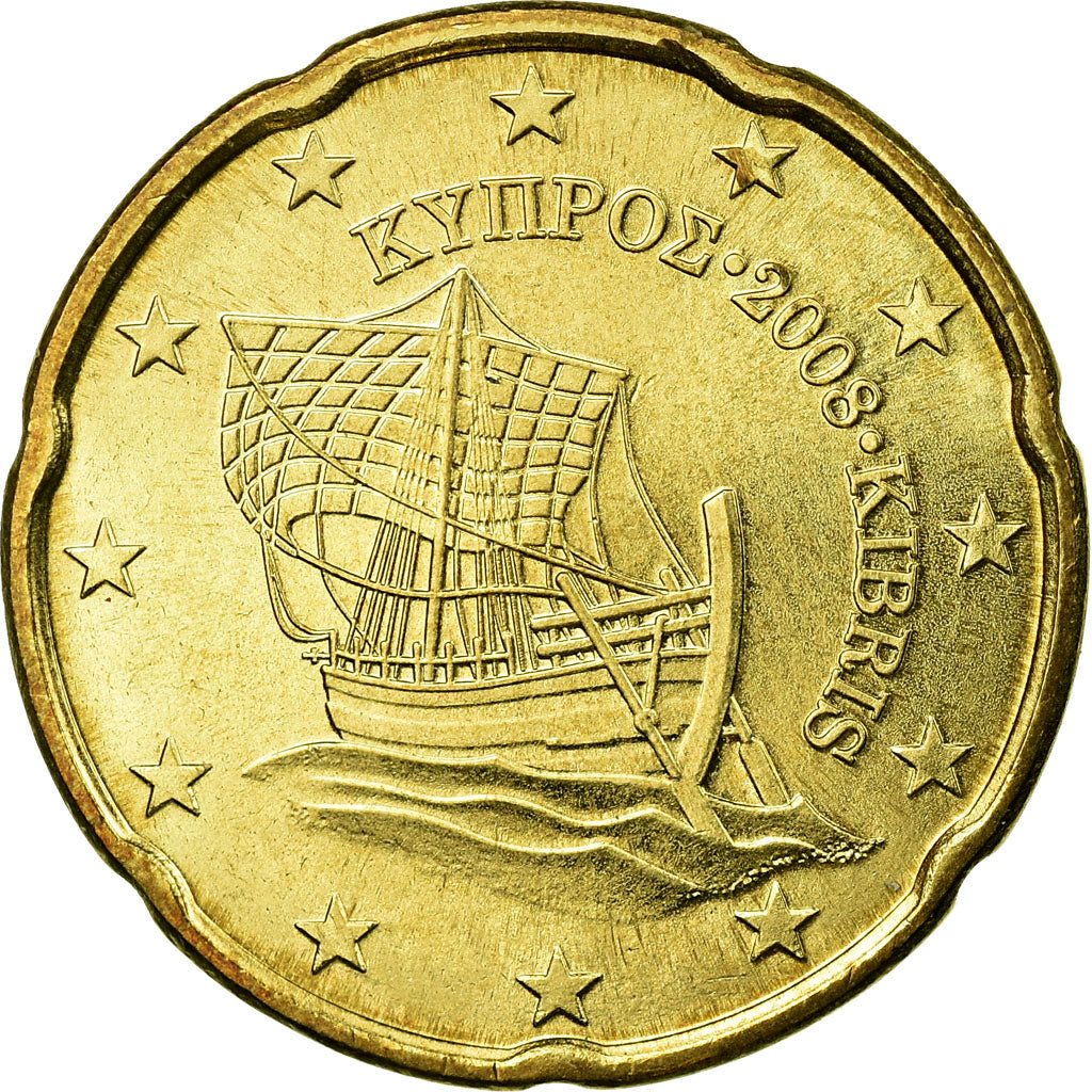 Moneta, Cipro, 20 Euro Cent, 2008, SPL-, Ottone, KM:82