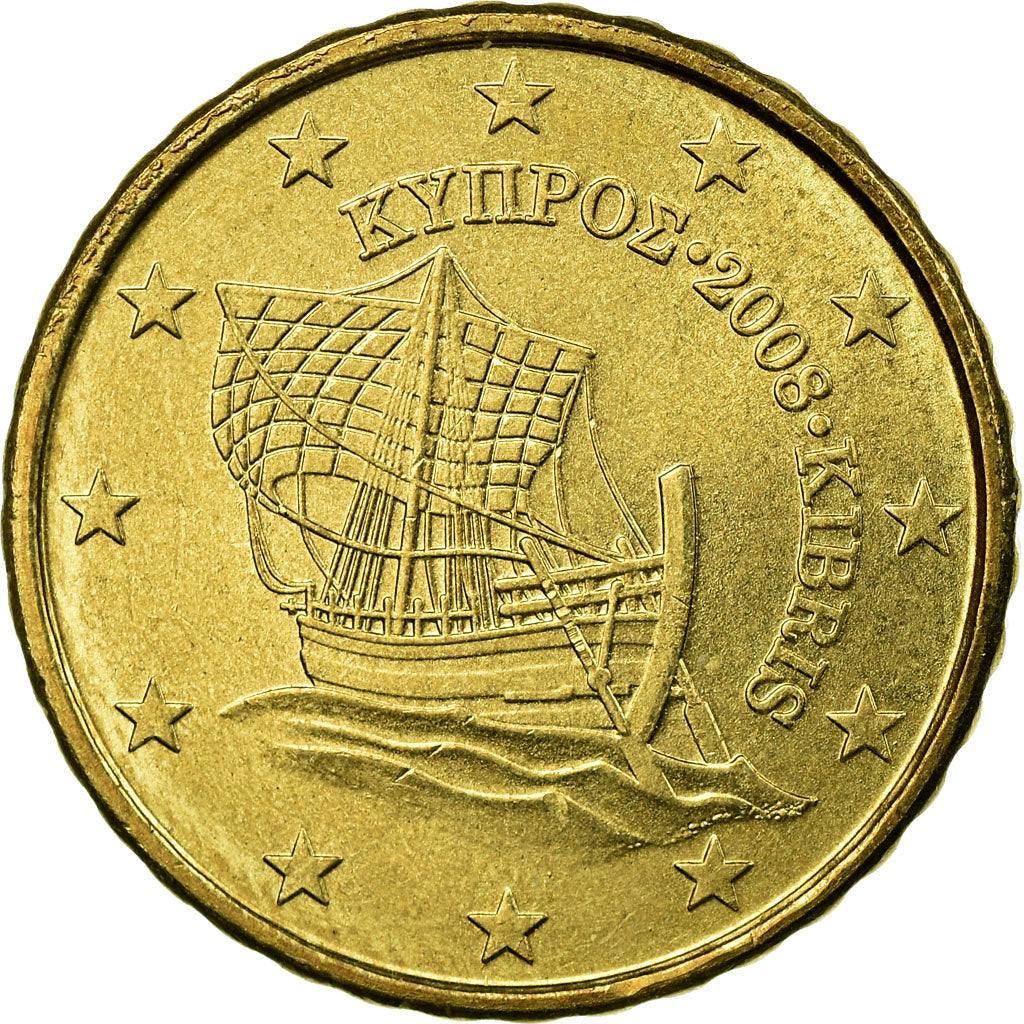 Moneta, Cypr, 10 Euro Cent, 2008, AU(55-58), Mosiądz, KM:81