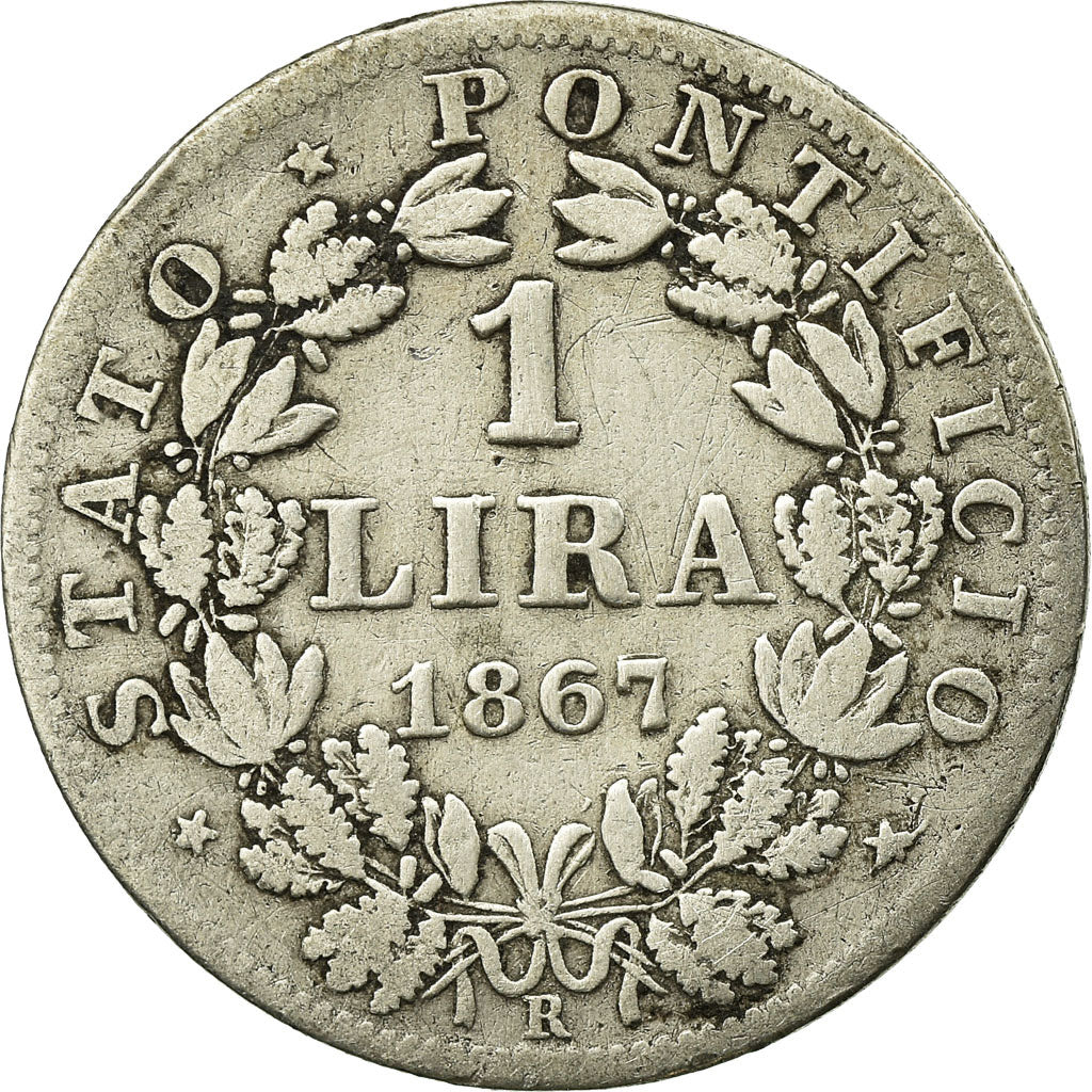 Moneta, STATI ITALIANI, PAPAL STATES, Pius IX, Lira, 1867, Roma, B+, Argento