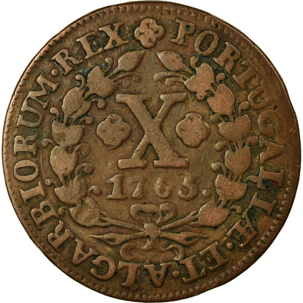 Moneta, Portugal, Jose I, 10 Reis, X; 1/2 Vinten, 1763, VF(30-35), Miedź