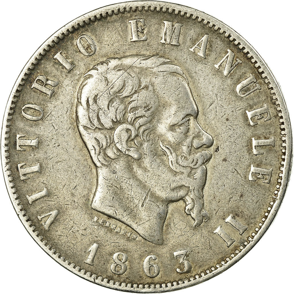 Coin, Italy, Vittorio Emanuele II, 2 Lire, 1863, Naples, VF(30-35), Silver