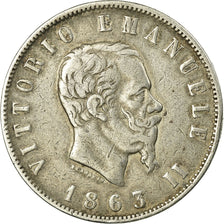 Coin, Italy, Vittorio Emanuele II, 2 Lire, 1863, Naples, VF(30-35), Silver