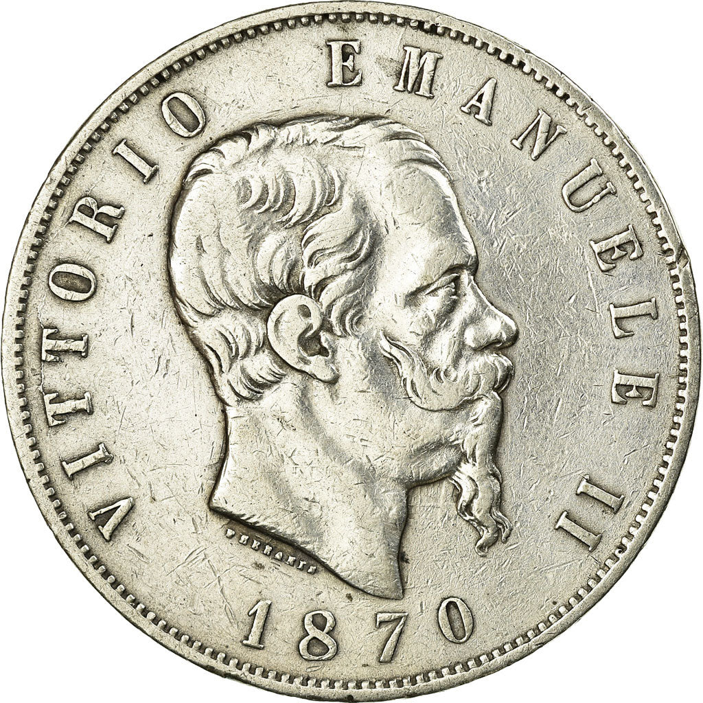 Coin, Italy, Vittorio Emanuele II, 5 Lire, 1870, Milan, VF(30-35), Silver