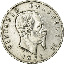 Coin, Italy, Vittorio Emanuele II, 5 Lire, 1870, Milan, VF(30-35), Silver