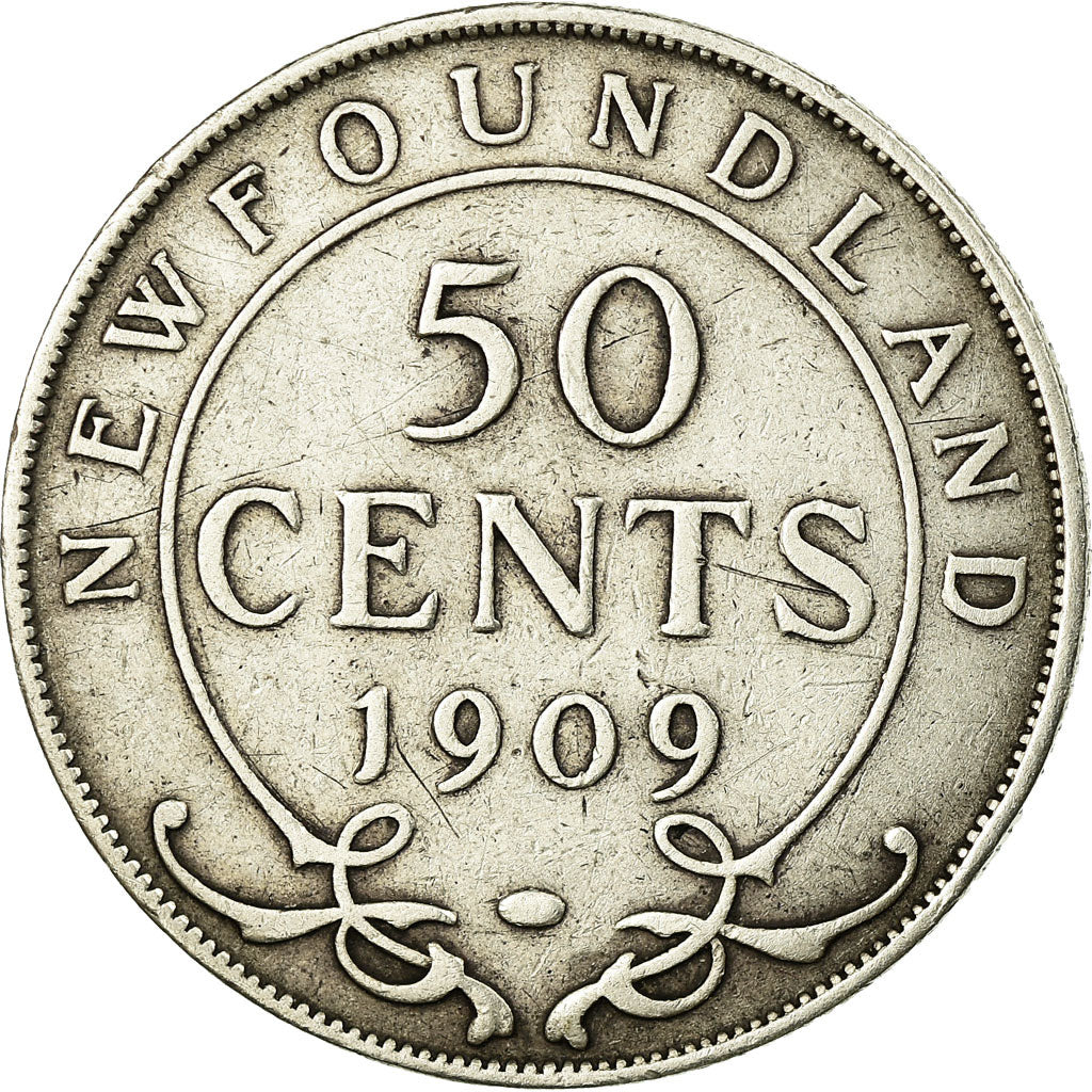 Coin, NEWFOUNDLAND, 50 Cents, 1909, Royal Canadian Mint, VF(30-35), Silver