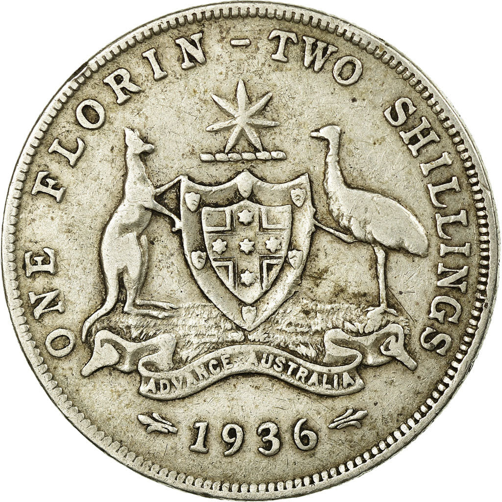 Coin, Australia, George V, Florin, 1936, Melbourne, VF(30-35), Silver, KM:27