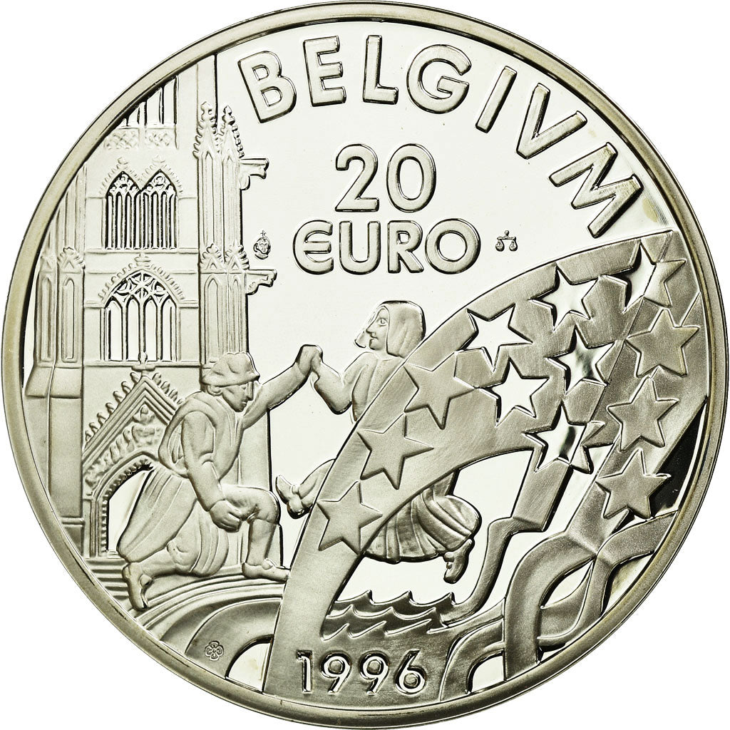 Moneta, Belgia, 20 Euro, 1996, MS(65-70), Srebro