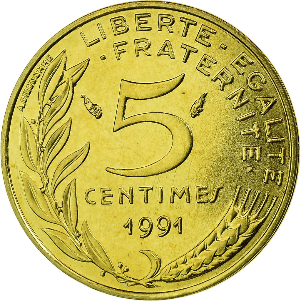 Munten, Frankrijk, Marianne, 5 Centimes, 1991, Paris, BU, FDC, Aluminum-Bronze