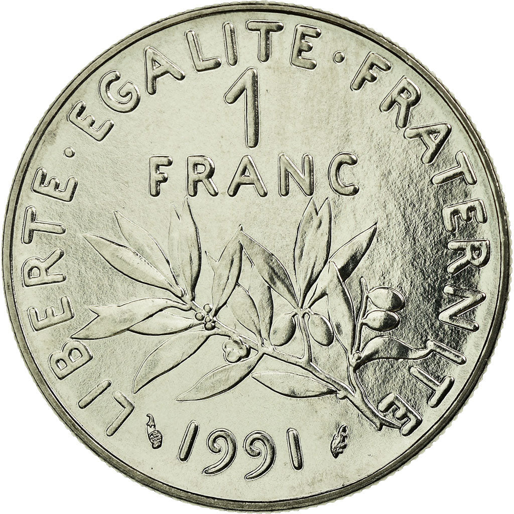 Coin, France, Semeuse, Franc, 1991, Paris, BU, MS(65-70), Nickel, KM:925.1