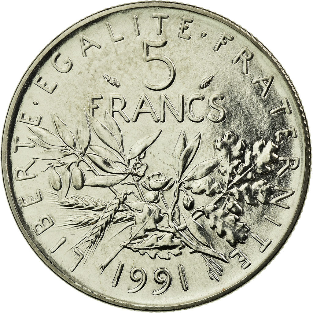 Coin, France, Semeuse, 5 Francs, 1991, Paris, BU, MS(65-70), Nickel Clad