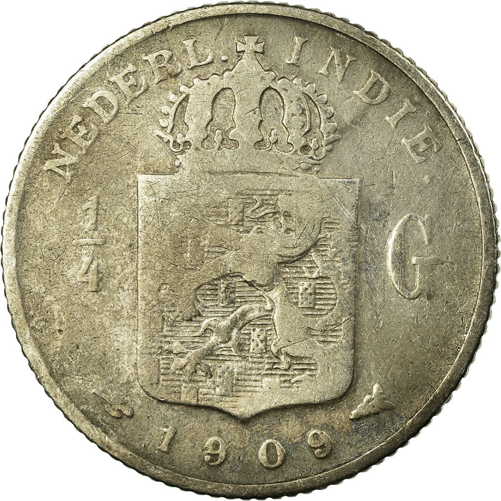 Coin, NETHERLANDS EAST INDIES, Wilhelmina I, 1/4 Gulden, 1909, Utrecht