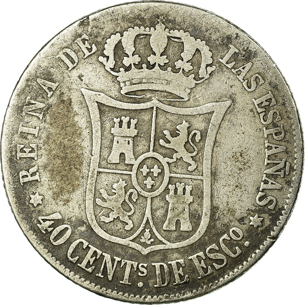 Coin, Spain, Isabel II, 40 Centimos, 1865, Madrid, VF(20-25), Silver, KM:628.2