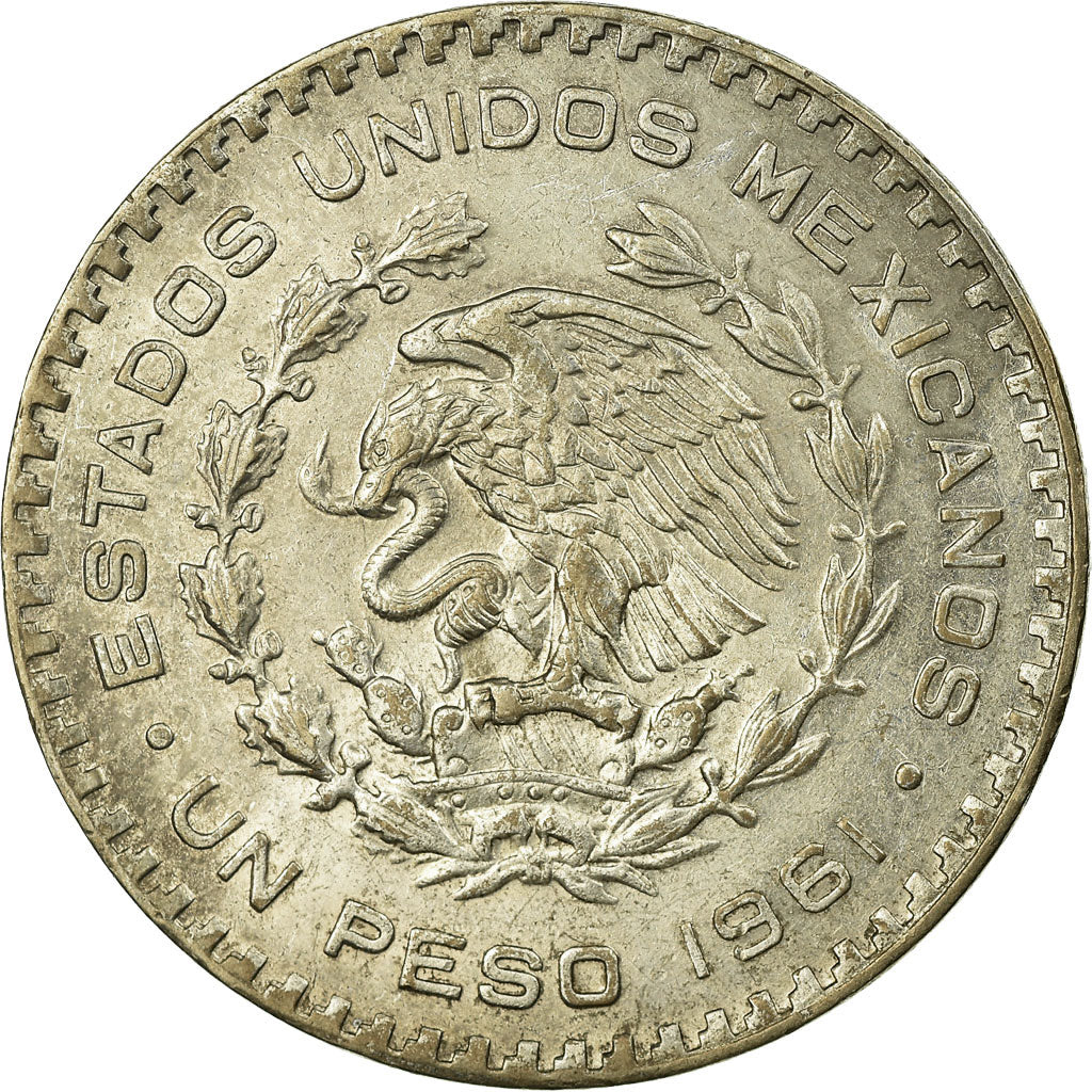 Coin, Mexico, Peso, 1961, Mexico City, EF(40-45), Silver, KM:459