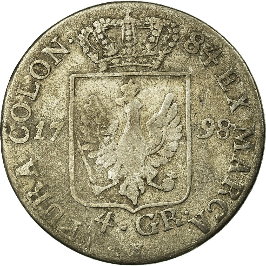 Moneda, Estados alemanes, PRUSSIA, Friedrich Wilhelm II, 4 Groschen, 1798, BC