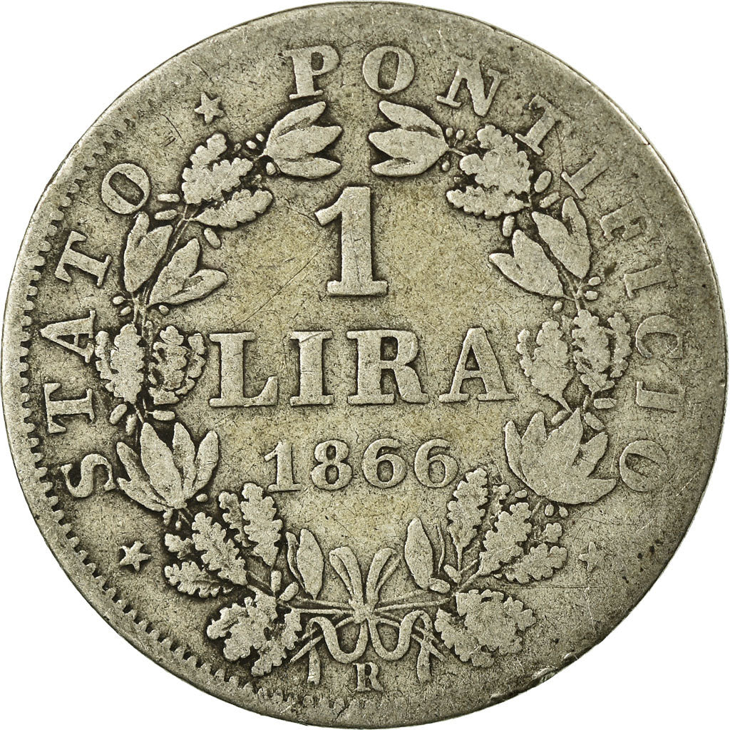 Moneta, STATI ITALIANI, PAPAL STATES, Pius IX, Lira, 1866, Roma, B+, Argento