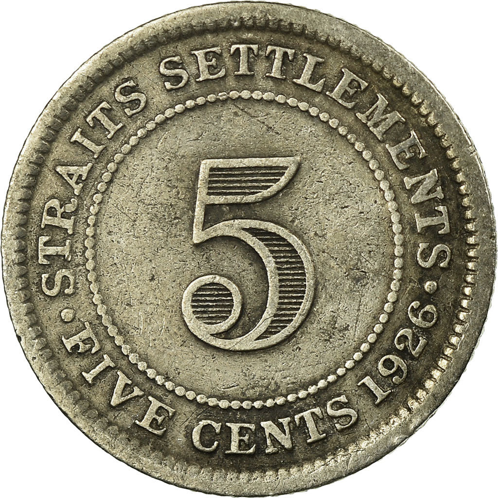 Coin, Straits Settlements, George V, 5 Cents, 1926, VF(20-25), Silver, KM:36
