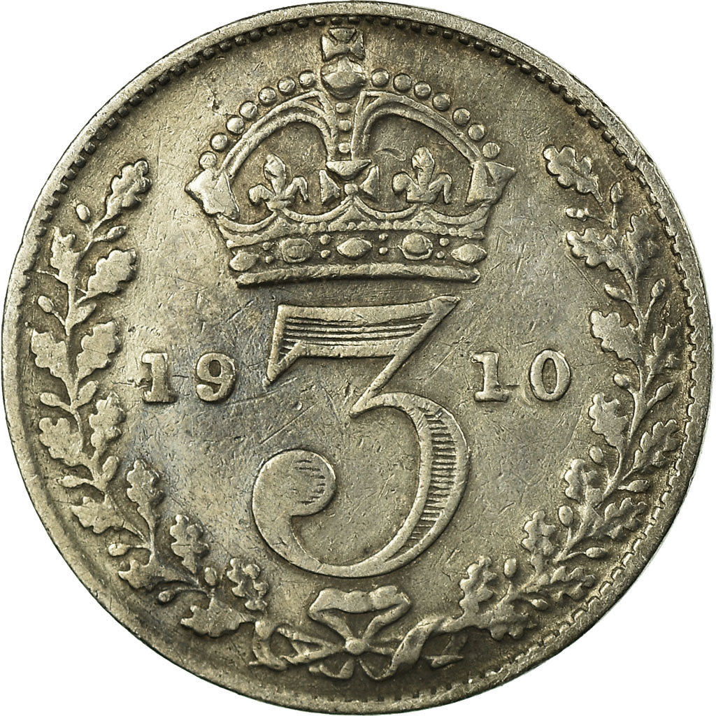 Coin, Great Britain, Edward VII, 3 Pence, 1910, VF(30-35), Silver, KM:797.2