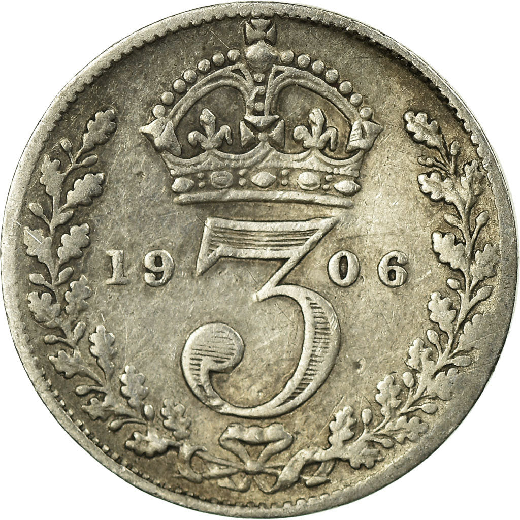 Coin, Great Britain, Edward VII, 3 Pence, 1906, VF(20-25), Silver, KM:797.2