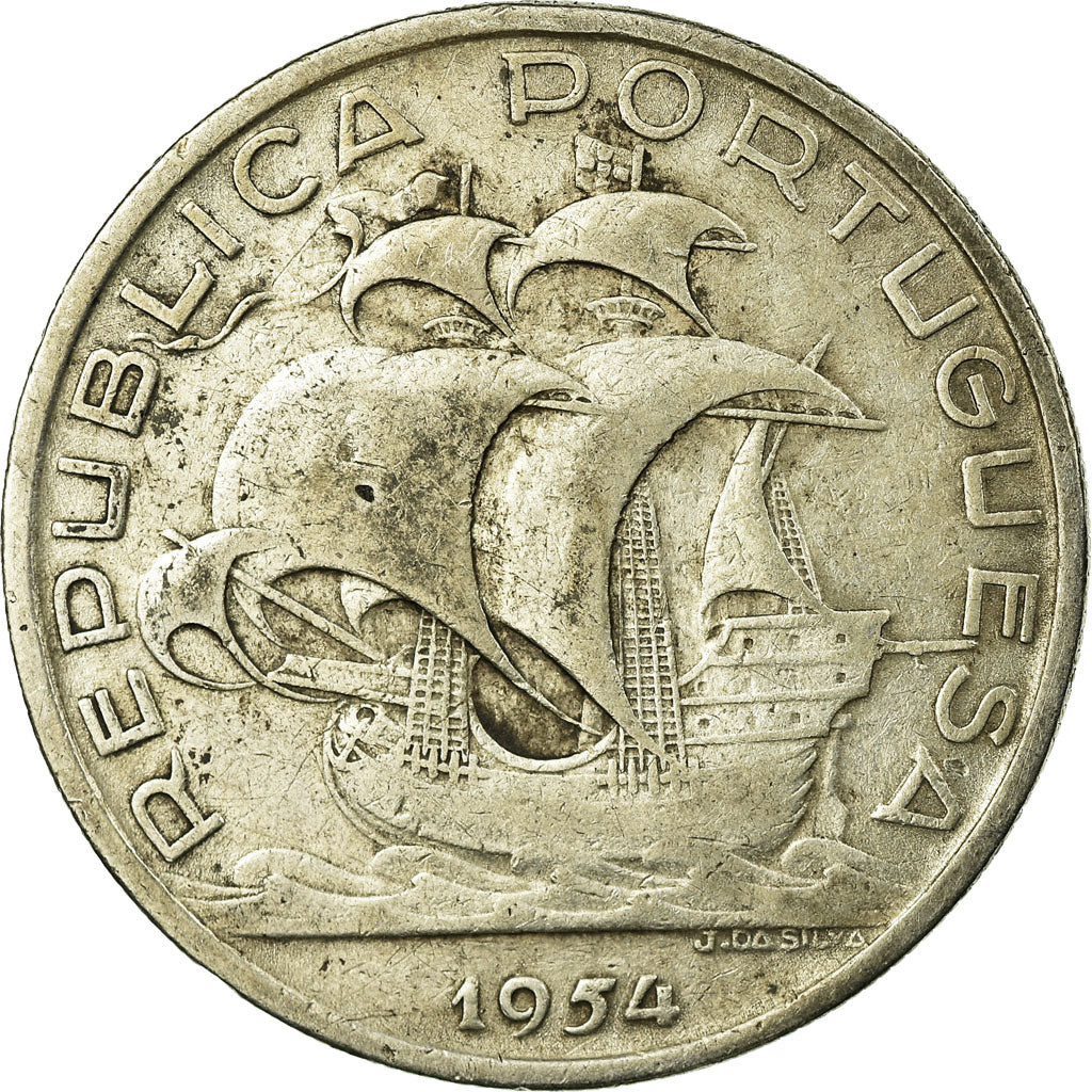 Coin, Portugal, 10 Escudos, 1954, VF(20-25), Silver, KM:586