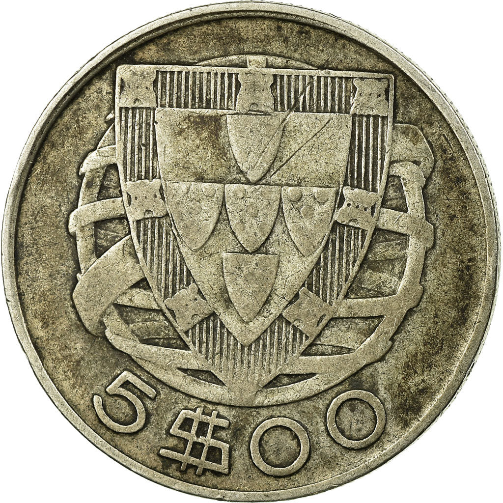 Coin, Portugal, 5 Escudos, 1940, VF(30-35), Silver, KM:581