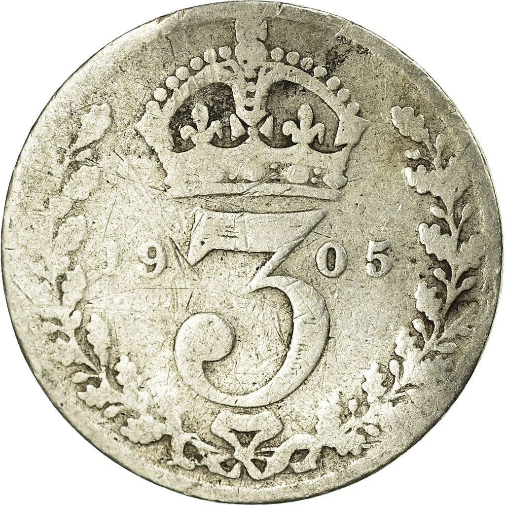 Coin, Great Britain, Edward VII, 3 Pence, 1905, VG(8-10), Silver, KM:797.2