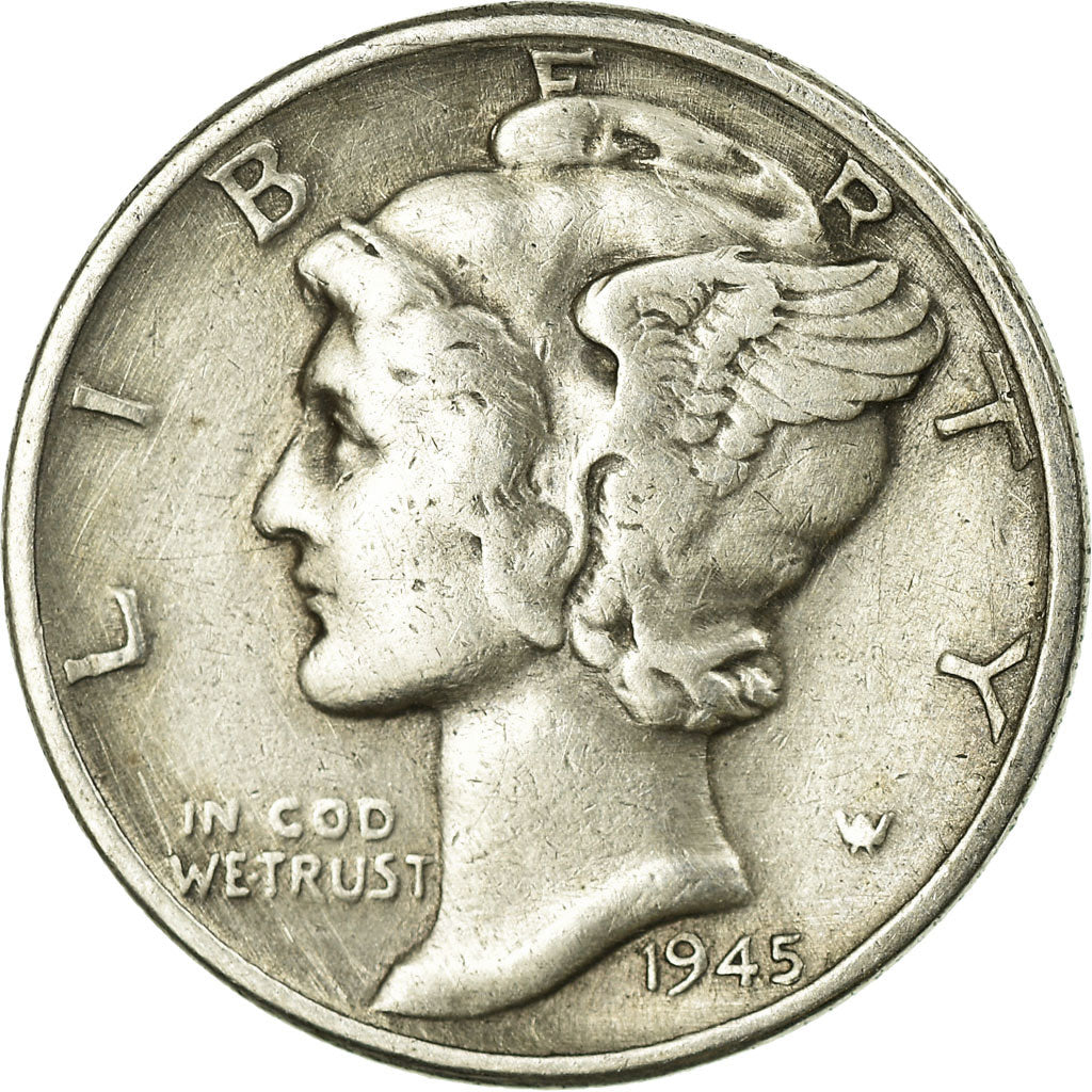 Coin, United States, Mercury Dime, Dime, 1945, U.S. Mint, Philadelphia